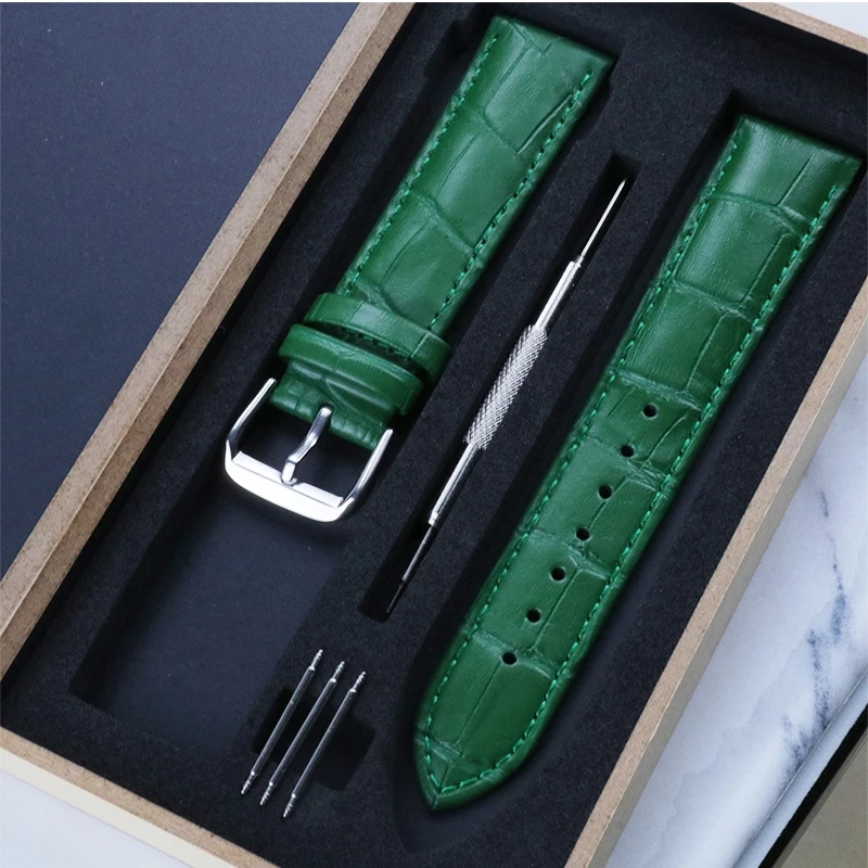 

Leather watch strap with Tool Set Bamboo Grain Genuine Leather Watch Strap Accessories Parts Blue Pink Purple Green Brown