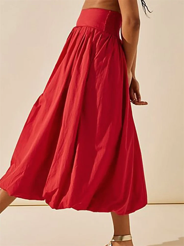 CHRONSTYLE Women Long Maxi Skirts Casual Loose Fit Elastic Waist Solid Color Ruched Pleated Skirts for Summer Spring Streetwear