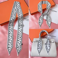 115cm Tied bag Handle silk scarf small Ribbon Twill Silk Skull Black and White Korean Version All-match Striped Small Silk Scarf 2