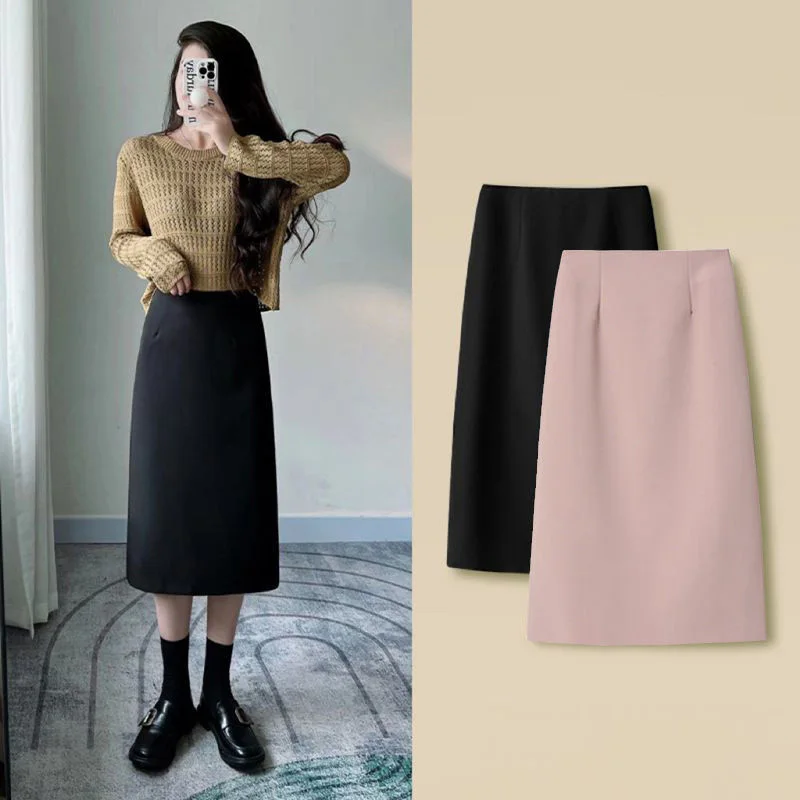 Office Lady Fashion Slim Solid Skirt Koreon Clothing Spring Summer Streetwear New High Waist Elegant Straight Midi Casual Skirts