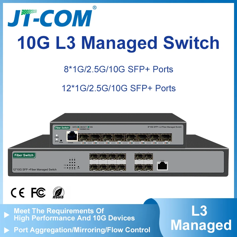 8 10-gigabit SFP + porte Switch di rete gestito L3 supporta DHCP e supporto di Routing dinamico divisione VLAN e aggregazione della porta