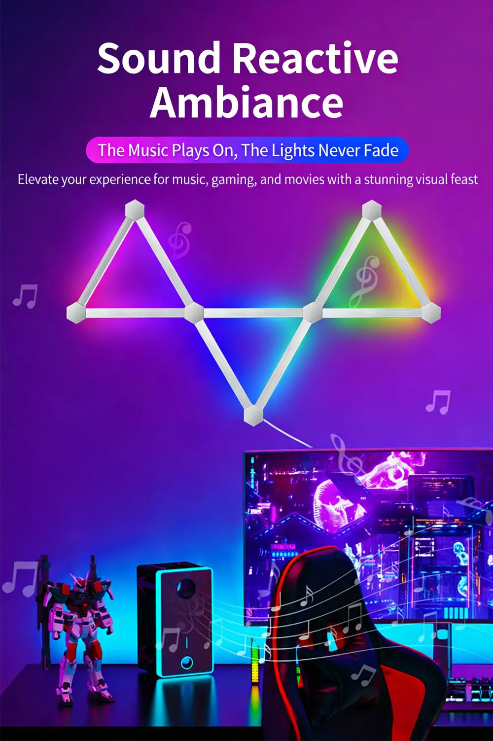 Smart RGB Hexagon LED Wall Panels – Color Changing Ambient Night Light, DIY Modular Design, App & Music Sync for Bedroom and Game Room