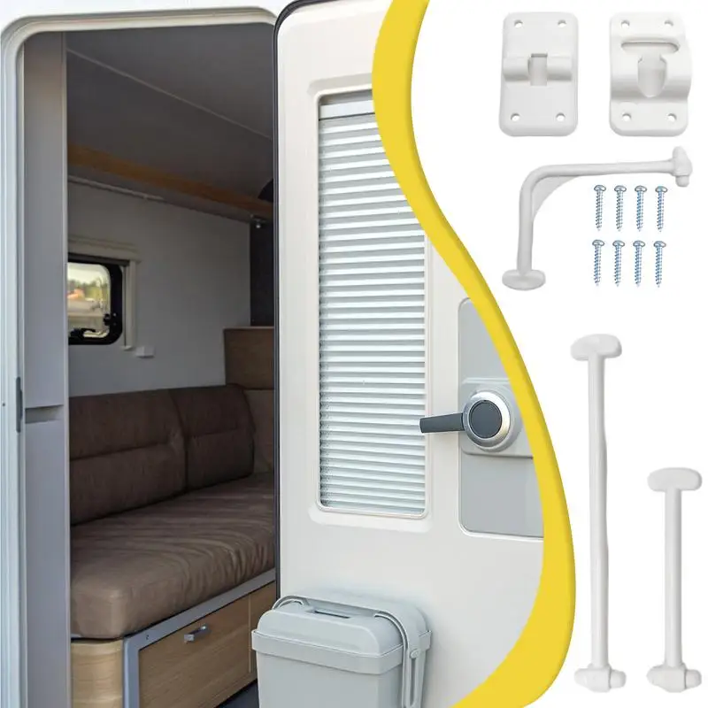 RV Door Retainer Kit RV T-Style Door Holder Catch Entry Door Catch T-Shaped Entrance Latch with Screws Exterior Hold Hook & Keeper Versatile RV