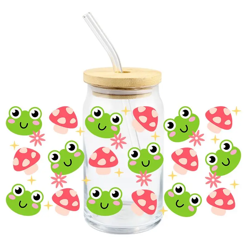 Cute Frog UV DTF Wrap Transfer Stickers Cartoon Green Design DTF Wrap For Glasses Cups Decals Waterproof Decal