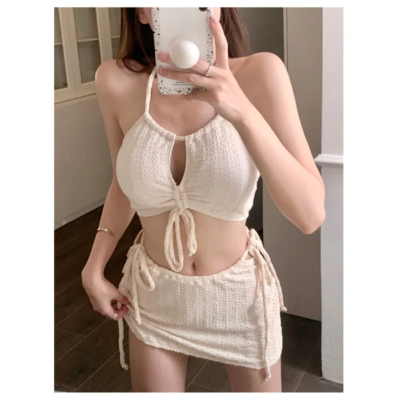 

Women's Solid Color Bikini Swimsuit Three Piece Dress Style Sub System with Conservative Hot Spring Soaking Women's Clothing