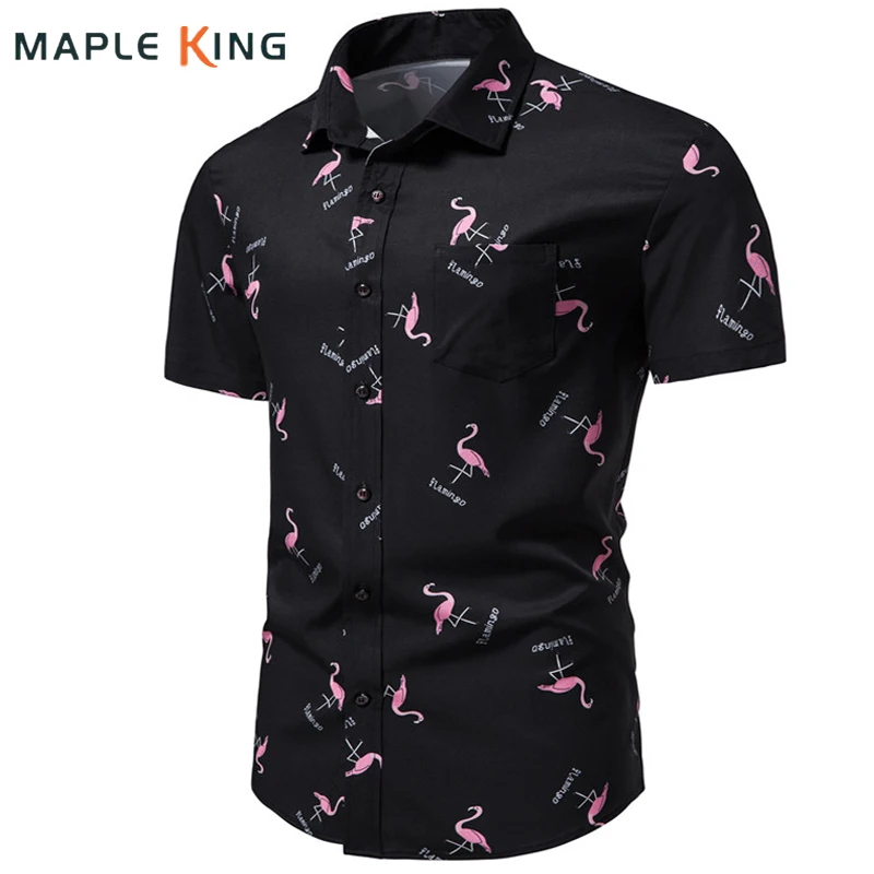 

Blusas Negras Flamingo Printed Hawaii Hemd Herren Mens Shirts Summer Short Sleeve Social Prom Dress Button Shirt Men Streetwear