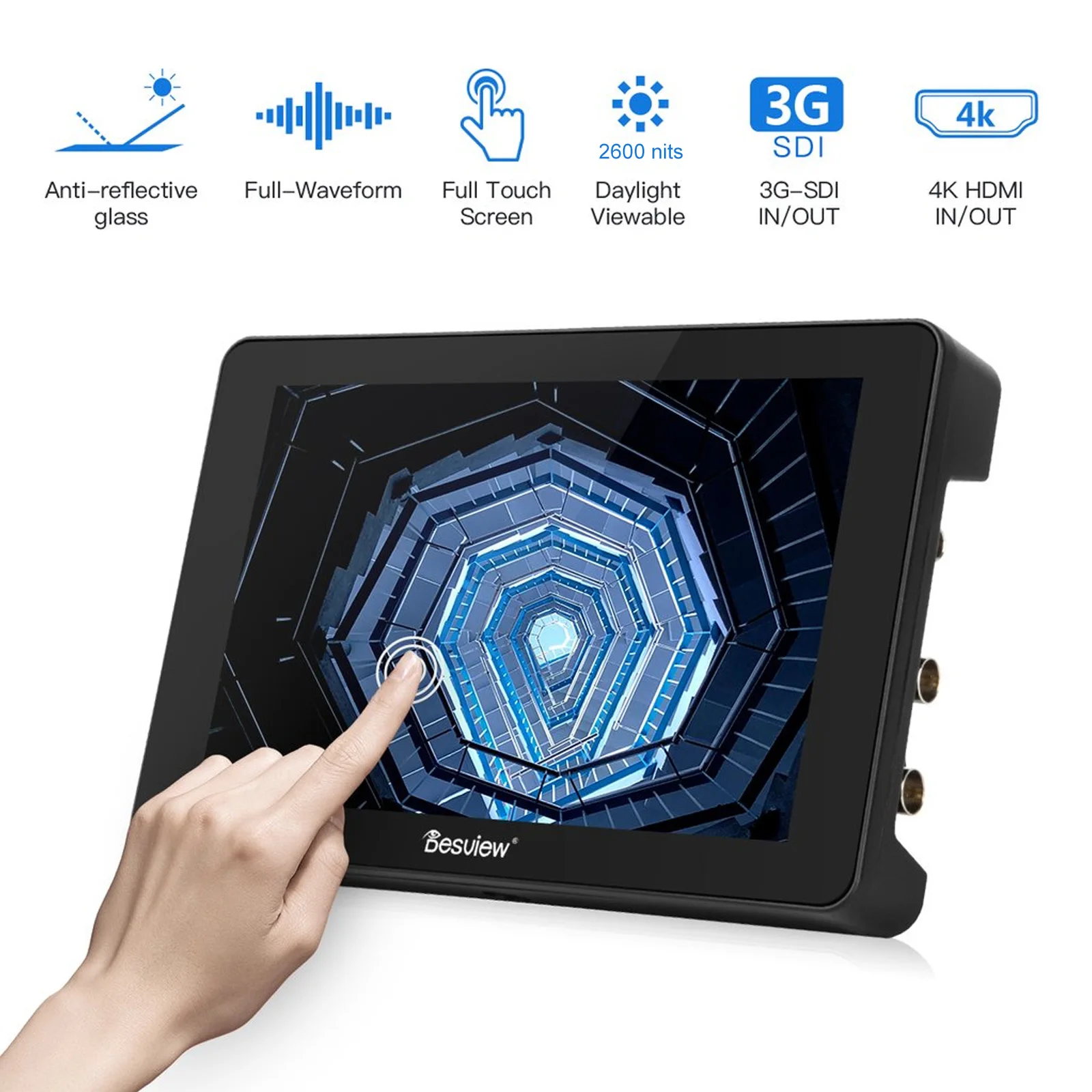 Desview Camera Field Monitor R7II/R7SII 7inch Touch Screen 2600nits 4K HDMI & 3G-SDI 3D LUT All Waveform for DSLR Camera Monitor