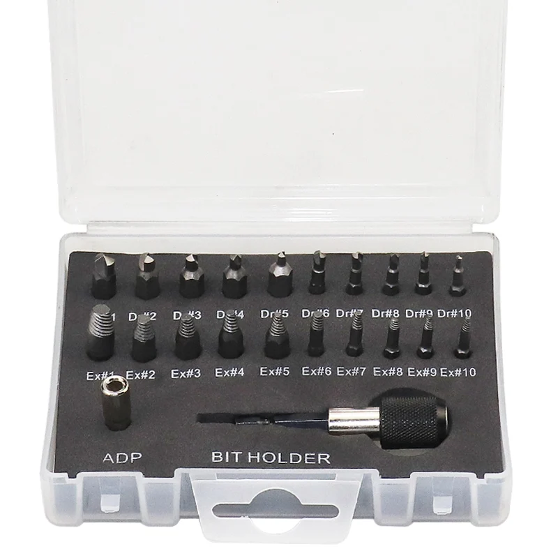 

Damaged Broken Screw Remover Extractor Drill Bits 22Pcs HSS Durable Easy Out Remover Center Drill Damaged Bolts Remover Tool