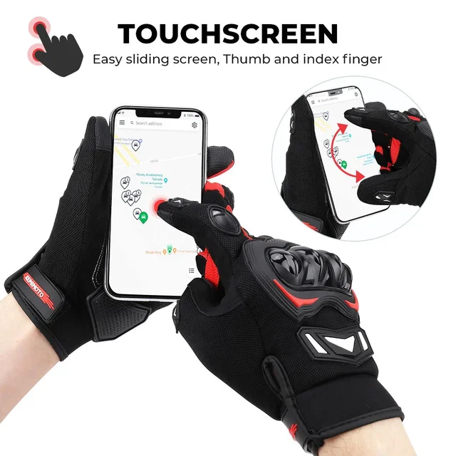 KEMIMOTO Gants Moto Homologués CE 2KP Gant Moto Homme Respirant à Écran Tactile Plein-Doigt pour la Course de Moto Gants Scooter Anti-Glissant Gants de Moto Femme et Homme pour Motocross ATV UTV Dirt Bike Gants d'été 2