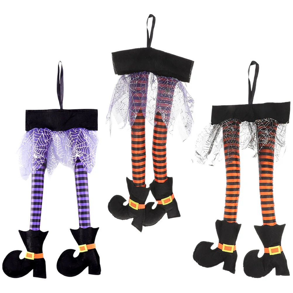 

3 Pcs Wreaths Witch Leg Ornament Halloween Home Decoration Legs Hanging Decorate Party Layout Props Wall Scene Supplies