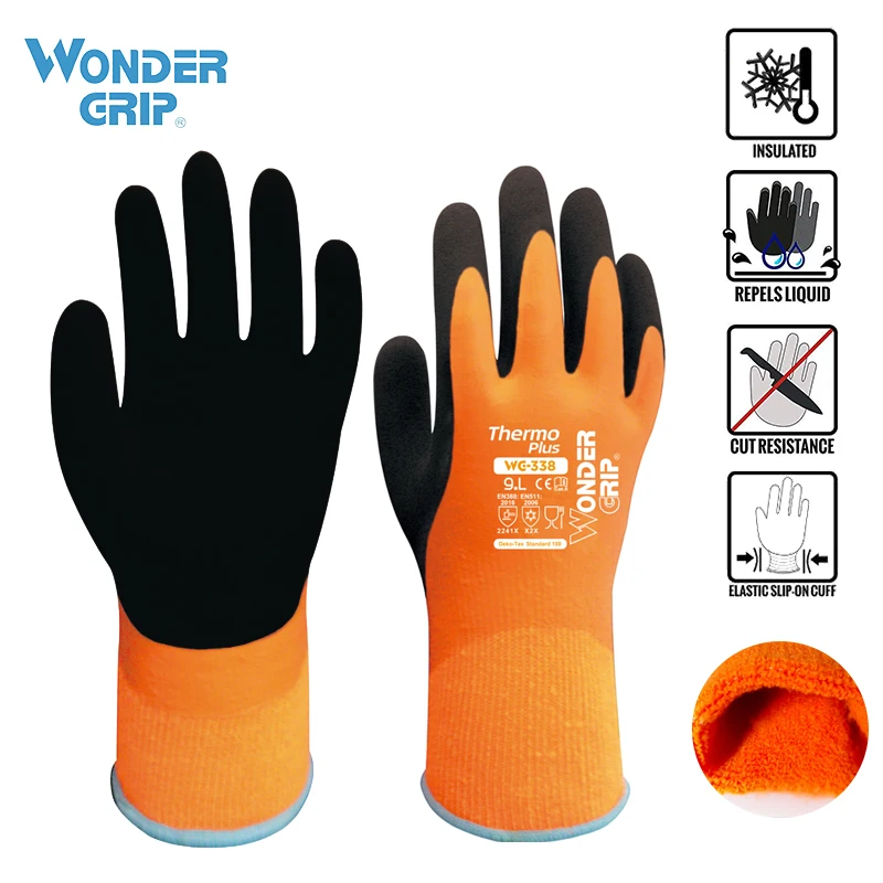 Wonder Grip WG338 Thermo Plus Gloves Orange/Black Size L