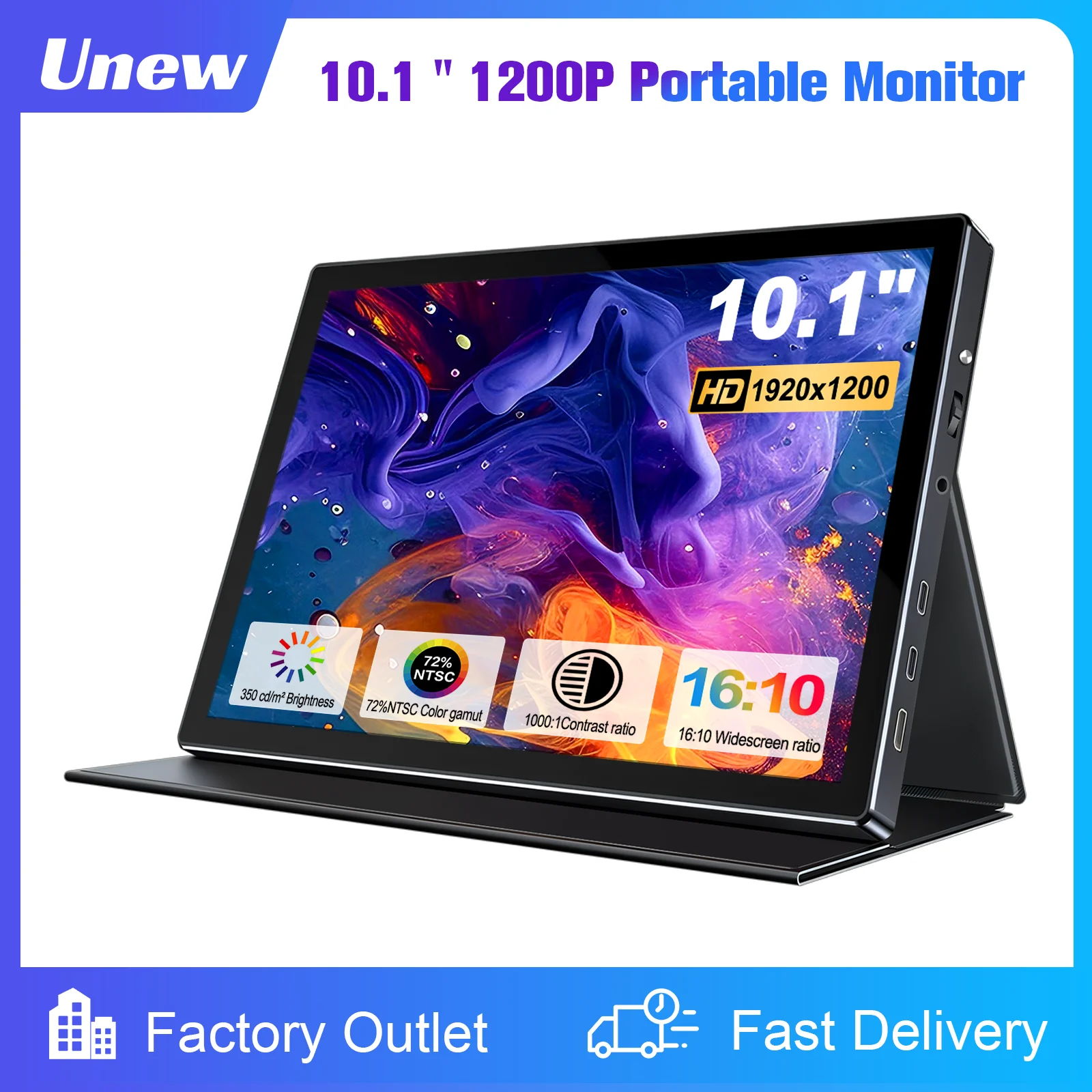 10.1 inch 1920x1200 portable Monitor, Support Typc-c/HDMI,Leather Case ...