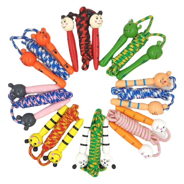 Kids Jump Rope Adjustable Cotton Braided Skipping Rope with Wooden Handle for Boys and Girls Fitness Training Fun Toy 2
