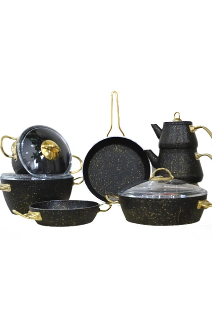 Granite 7 Pieces Stainless Non-Stick Cookware Set Gold Metal Handle White  Pan Kitchen Houseware Cooker Pancake Wok - AliExpress