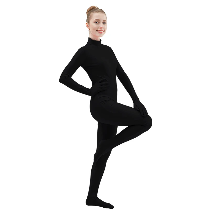Black Spandex Zentai Full Body Skin Tight Jumpsuit Unisex Zentai Suit Bodysuit Costume for Women Unitard Dancewear