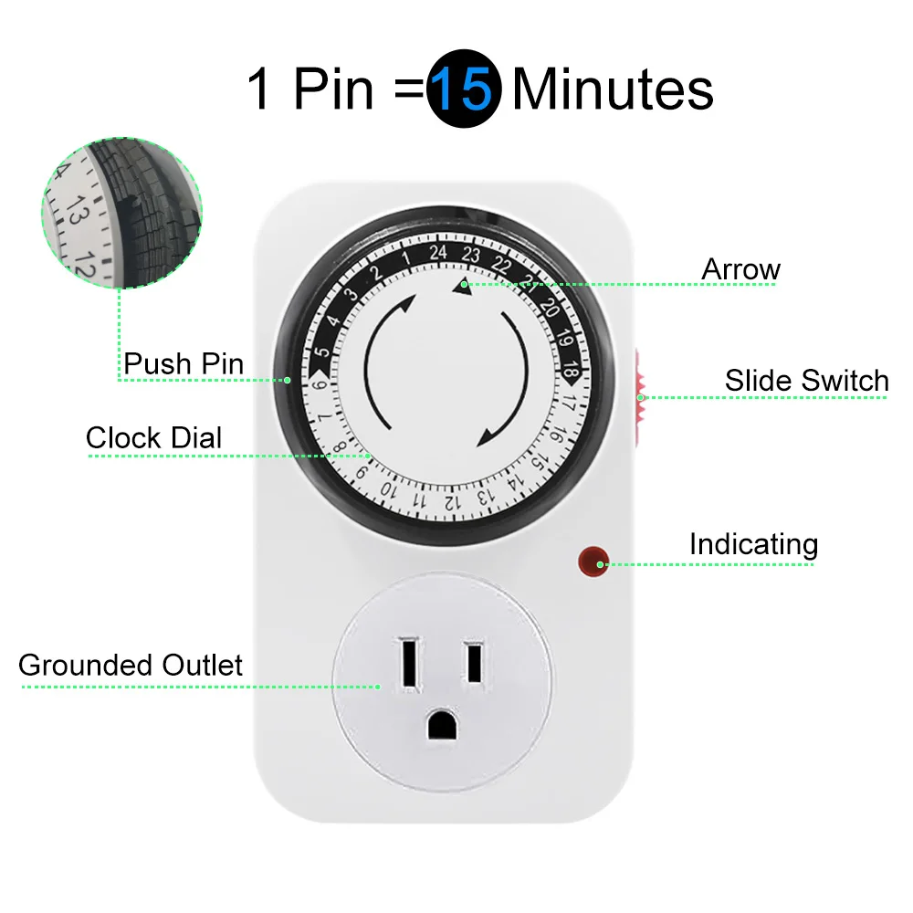 Mechanical Plug Timer Switch 48 ON/OFF Min15 Outlet Timer Grounded for Aquarium Grow Light Hydroponics Lighting Home Appliance 4