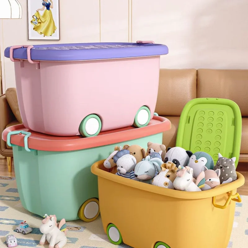 Children's Toy Storage Box, Household Baby Clothes Storage Box, Thickened Oversized Plastic Convenient with Wheelie Design