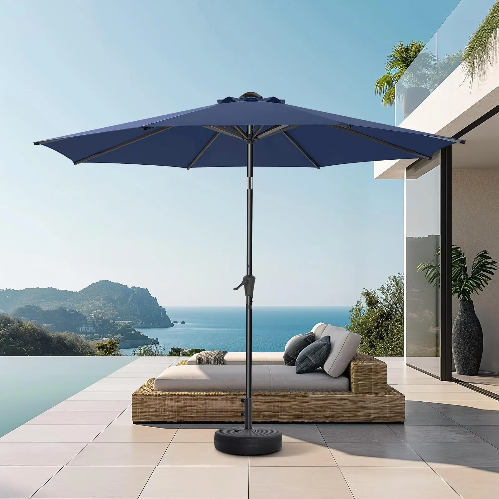 

9ft Outdoor Patio Umbrella - Market Table Pool Deck Umbrella UPF50+ UV Protection with Push Button Tilt, 8 Sturdy Ribs (Navy)