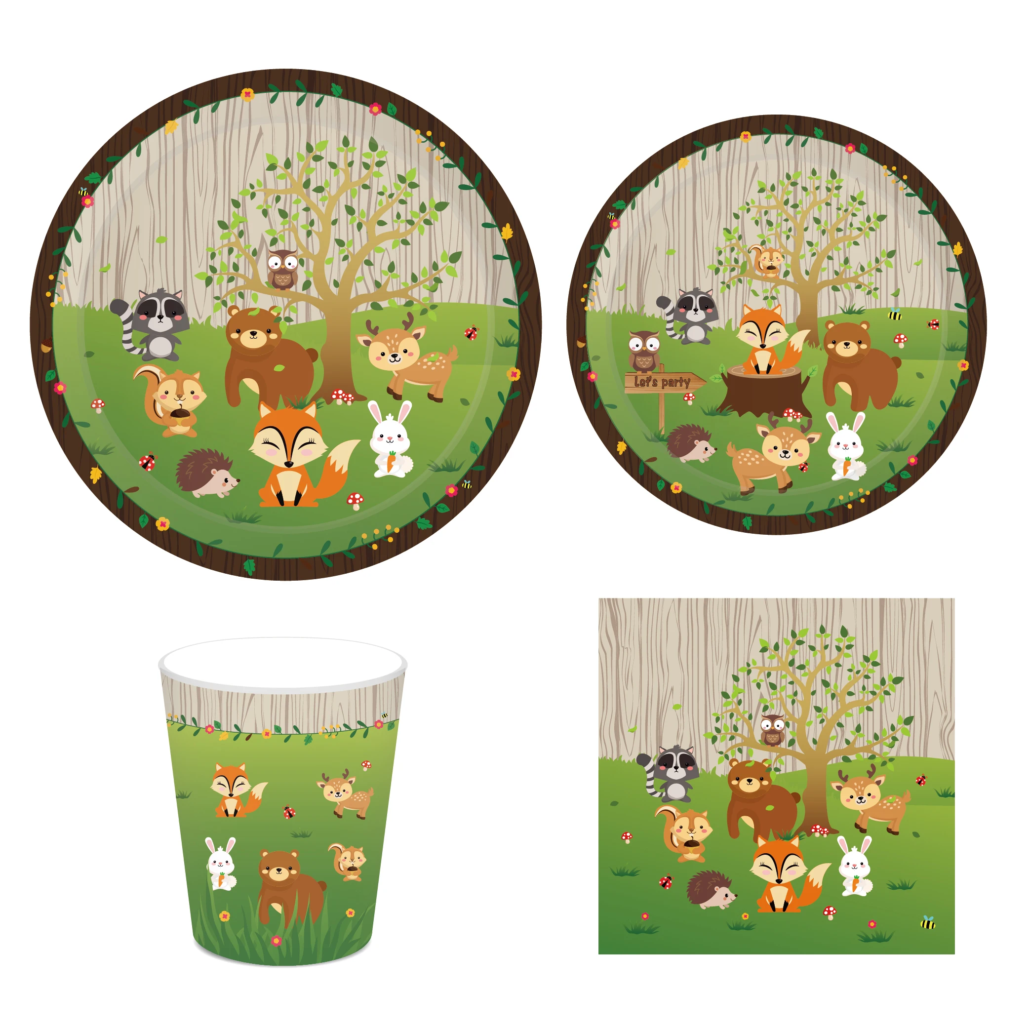 

44pcs Woodland Animals Theme Birthday Party Disposable Tableware Sets Baby Shower Paper Plates Cups Napkins Decoration Supplies