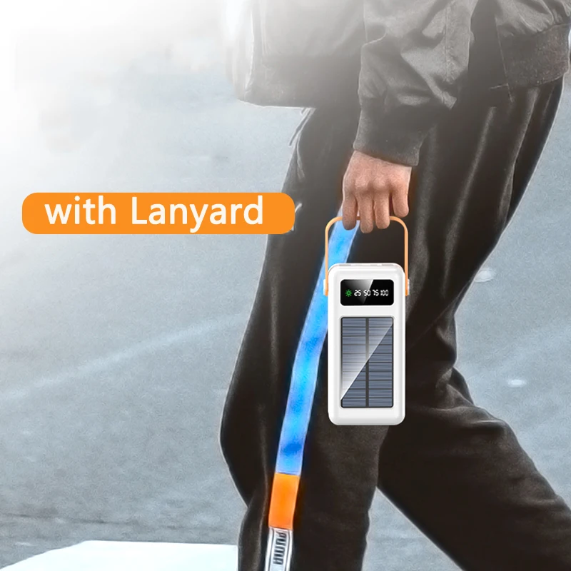 Solar Power Bank 50000mAh Built in Cable Portable Charger External Battery Pack Powerbank 50000 For iPhone Xiaomi Samsung Huawei