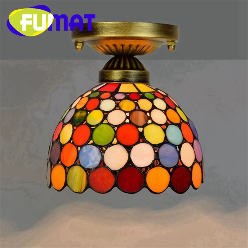 

FUMAT Tiffany style stained glass 8 inch fashion vintage Pendant lamp Small ceiling light for hallway balcony LED decor