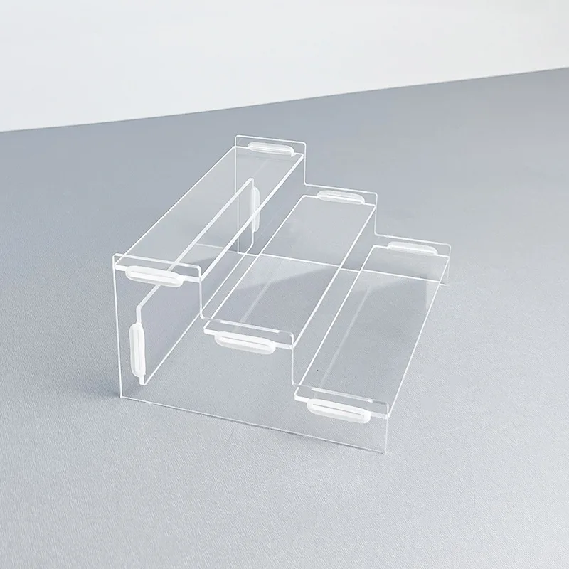 블라인드 박스 장난감, 자동차 모델, 보석, 향수 용 데스크탑 스토리지 선반 용 3 층 투명 아크릴 사다리꼴 디스플레이 스탠드