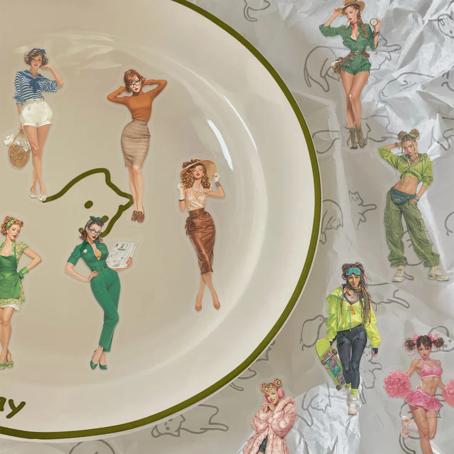 50 Stück Pop Style Girl Retre American Aufkleber Transparent Sexy Hübsche Mädchen Aufkleber Laptop Telefon Koffer Aufkleber Dekoration – Detail 9