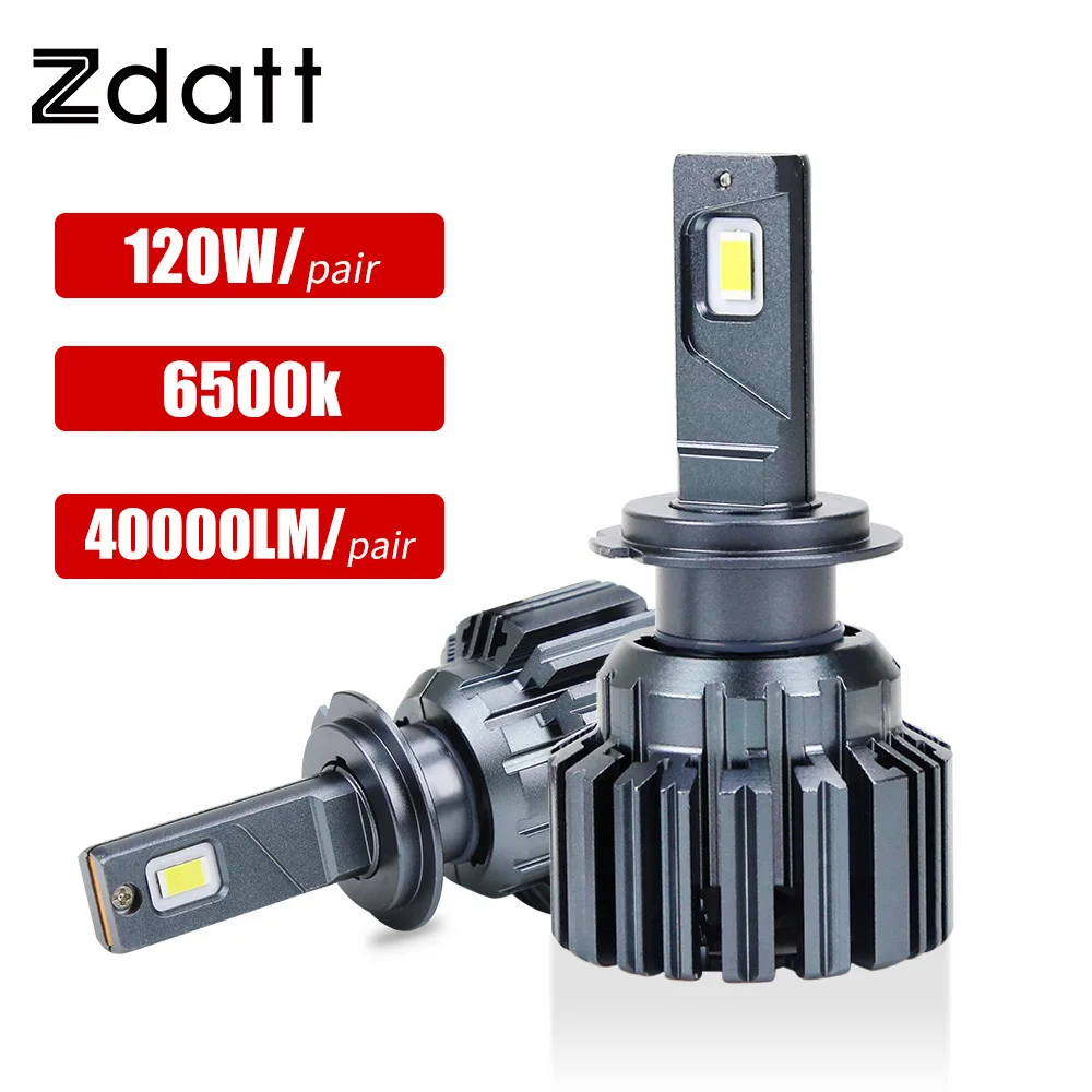 Zdatt h7 led 120W 40000Lm Canbus H1 H8 H11 H4 Led Headlight 6000K Turbo 12V HB3 9005 HB4 9006 Led Lights for Car