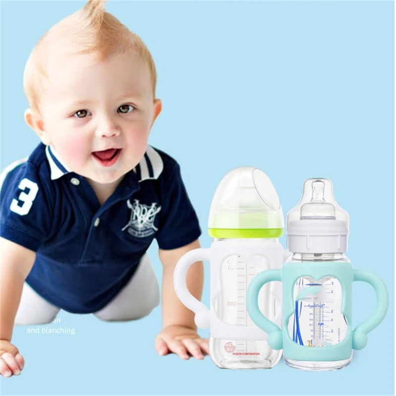 BPA Free Silicone Baby Bottle Grip Handle Universal Heat Resistant Wide Mouth Mile Bottle Hand Grip for Hegen Accessories