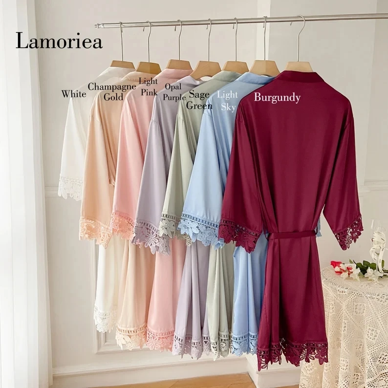 Terracotta Bathrobes Novia Gown 2023 Bridesmaid Lace Robes Bridal Party Wedding Dressing Gown Kimono Team Bride Gifts