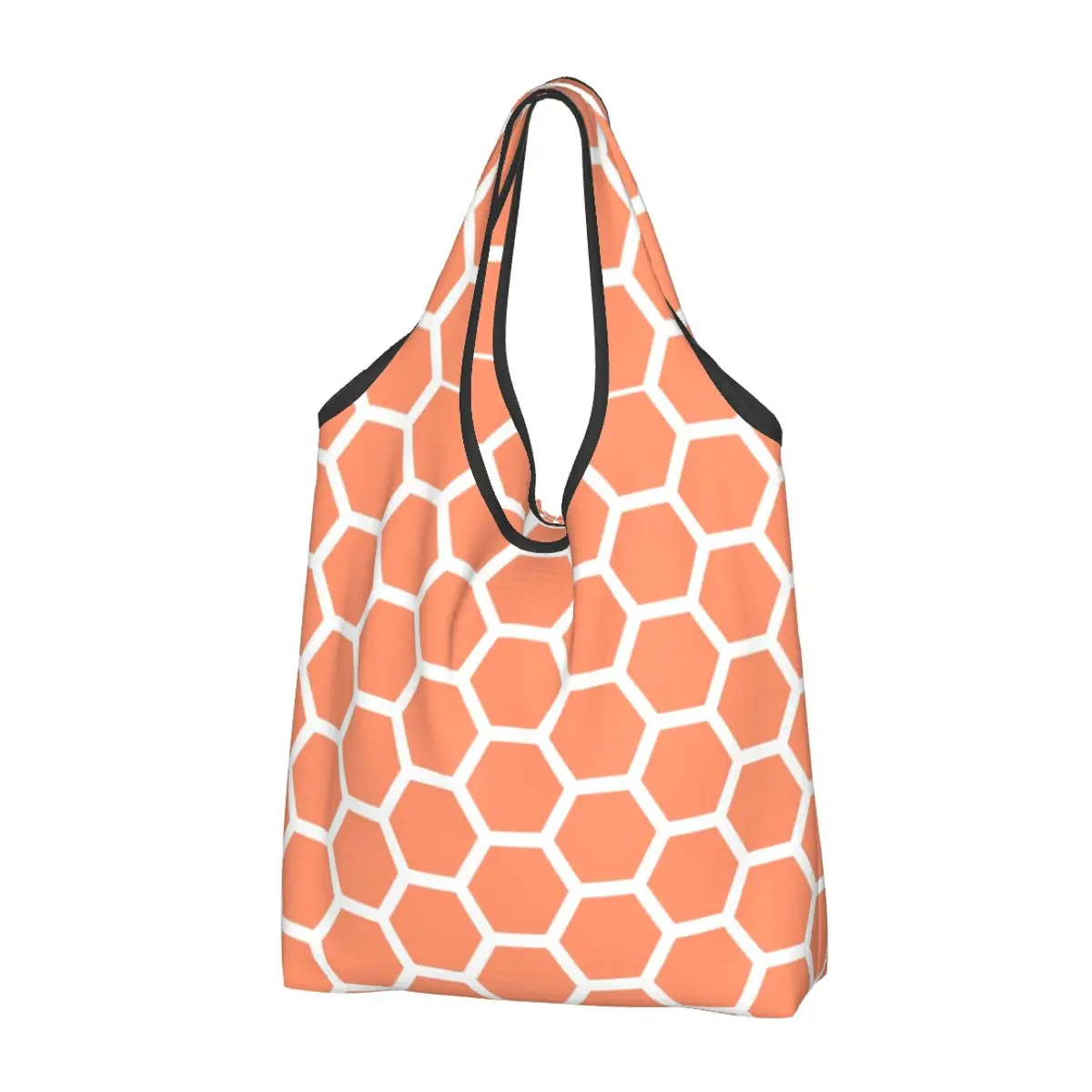 

Coral Honeycomb Pattern Grocery Tote Shopping Bags Women Cute Geometric Hexagons Shoulder Shopper Bag Large Capacity Handbag