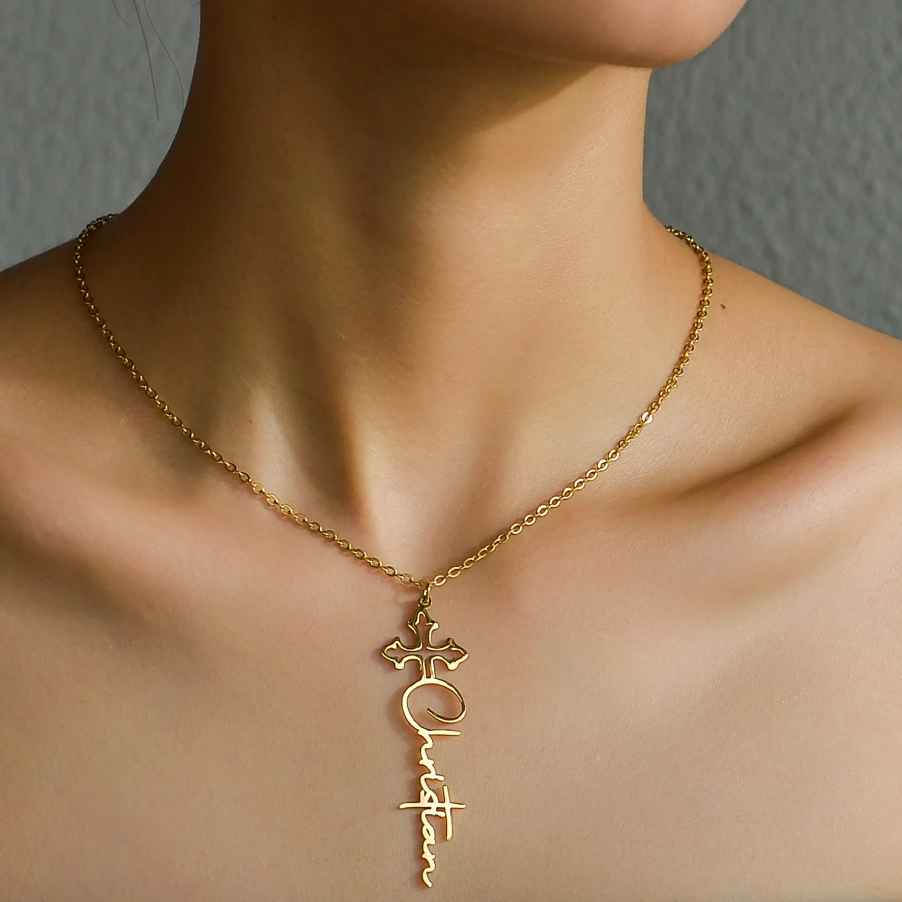 Atoztide Personalized Custom Hollow Cross Name Necklaces for