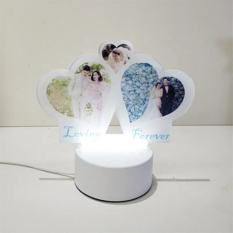 Lampe de nuit à impression personnalisée, cadeaux de bricolage, lampe  blanche en acrylique par sublimation avec supports de lampe USB, décoration  de chambre à coucher, 3 couleurs