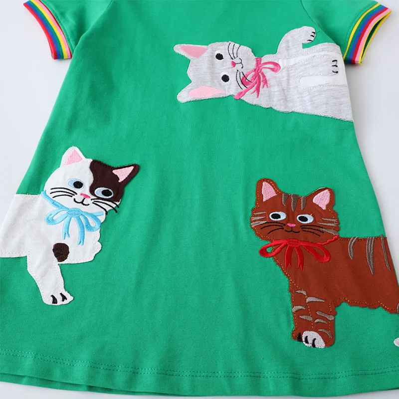 Summer Cotton Toddler Clothes for Girls Cartoon Animals Cats Short Sleeves Dresses Children's Clothing Vestidos