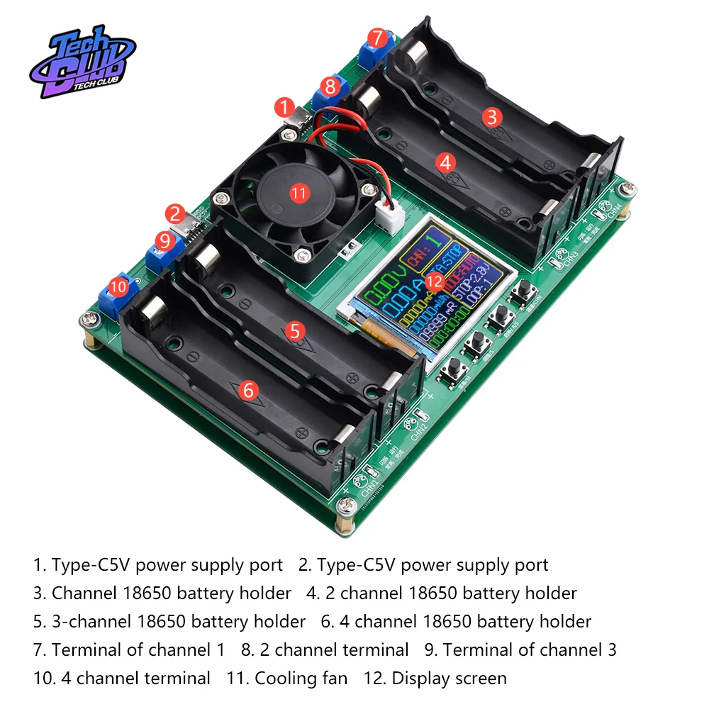 Dual Type-C 4Channel 18650 Lithium Battery Capacity Tester Module MAh ...