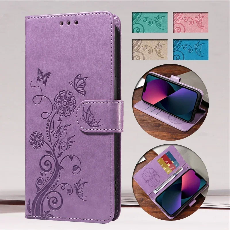 Elegant Flip Cover Leather Wallet Phone Case with Card Slot and Fringed Iris Design