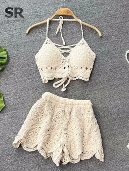 SINGREINY Women\'s Knit 2-Piece Summer Set – Backless Camisole & Elastic Waist Shorts Y2K Beach Outfit 1