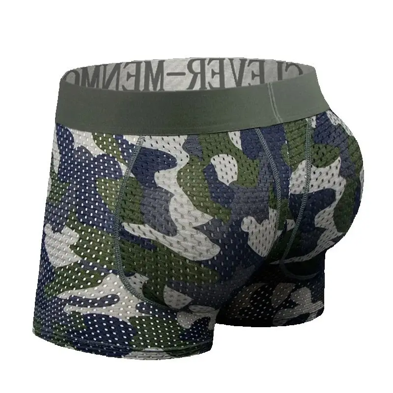 Camouflage Mesh Push-Up Pad Men's Boxer Briefs with Butt Lifter and Supportive Pouch