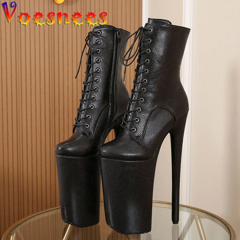 

Sexy Ankle Boots For Women Platforms Pole Dancing Pumps Fashion Black Ladies Lace Up High Heels Spring And Autumn Plus Size 43