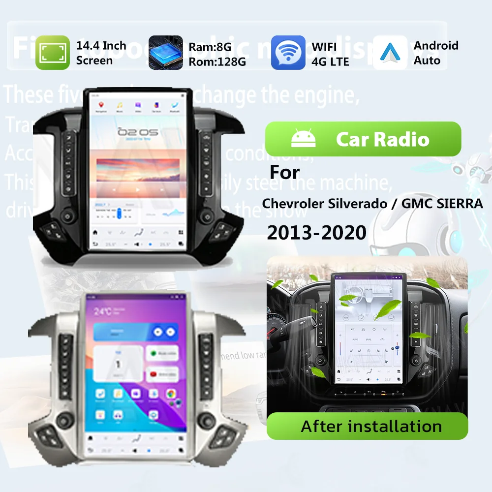 

Автомагнитола для chevrolet Silverado / GMC SIERRA 2013-2020, 8 + 128 ГБ, 8 ядер, 2 Din, GPS-навигация, сенсорный экран IPS