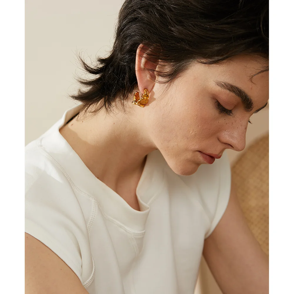 Gold Unusual Hoop Earrings - Image 2