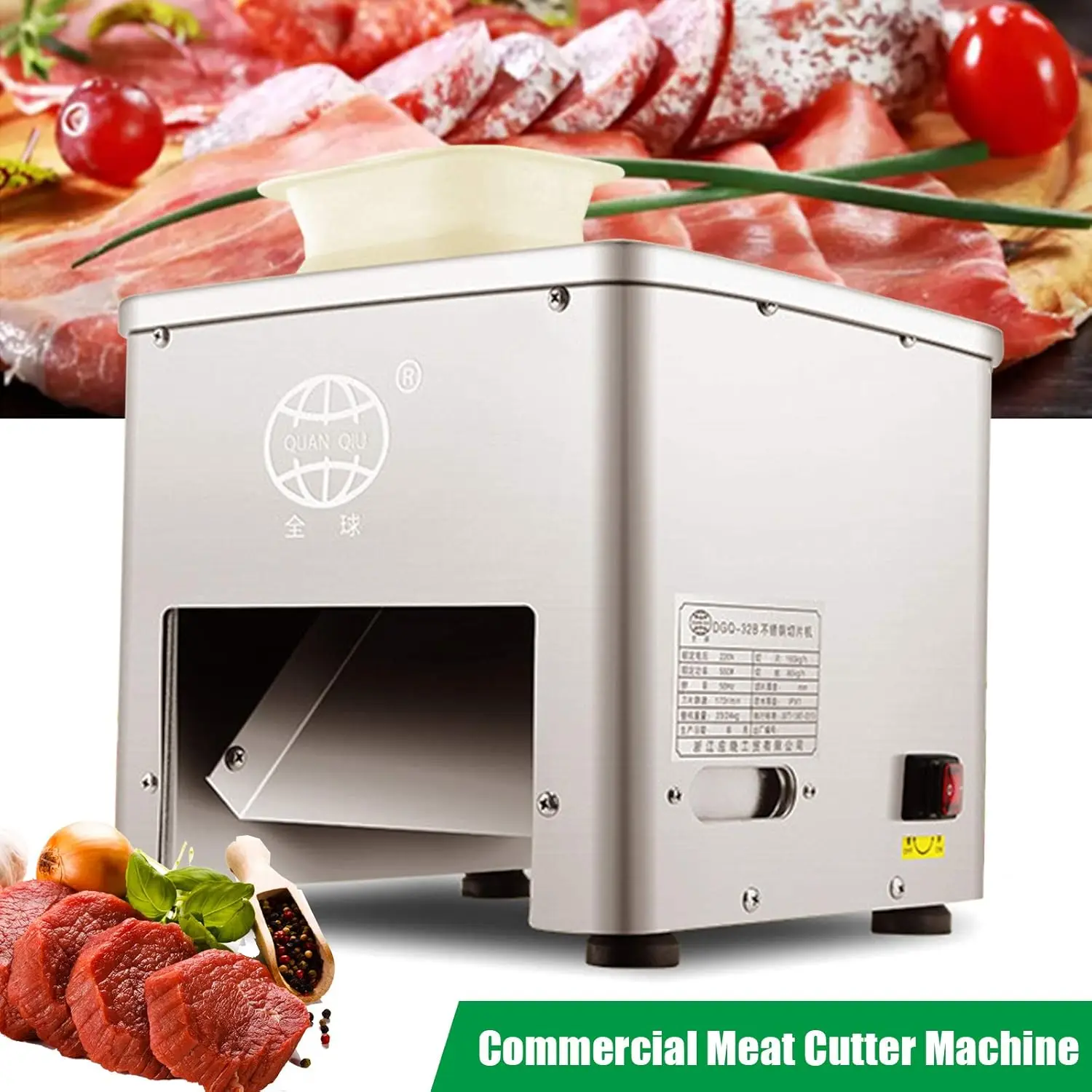 Commercial Meat Cutting Machine With 3 Cutiing Ways, 550W 353 Lbs/H Meat Slicer Shredded Cutting Machine, 3.5Mm Blade Stainless 2