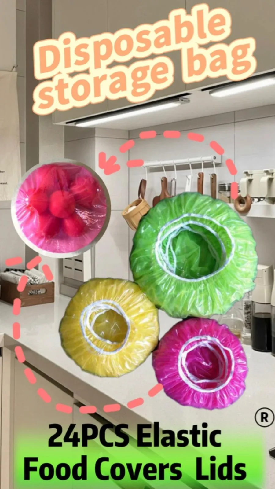 24pcs Elastic Food Storage Covers Reusable Stretch Plastic Wrap Bowl Covers For Fruit Food Cover Set, Preservation Bag