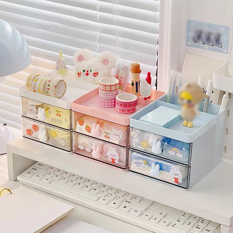 Stationery Organizer 1PC Cartoon Storage Box Large Capacity Pen Holder Multi-functional Makeup Brush Storage Student Office Supplies