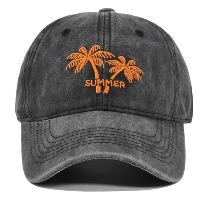 Unisex Washed Cotton Cap Coconut Tree Embroidery Baseball Cap For Men Women Streetwear Dad Hats