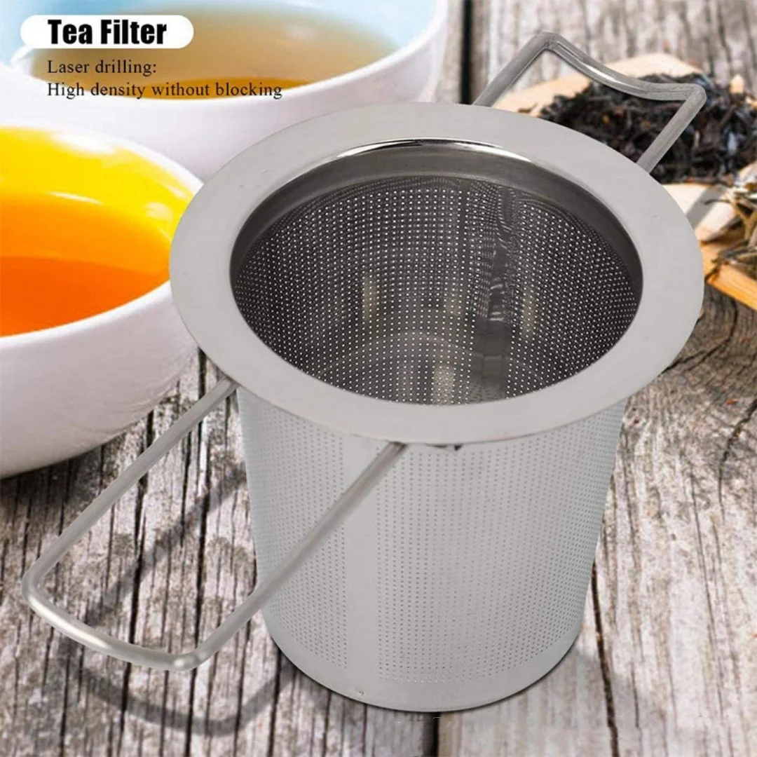 Stainless Steel Tea Filter with Extended Folding Handle Loose Tea Drainer with Lid Anti-Scald Multi-Purpose Strainer 1pc
