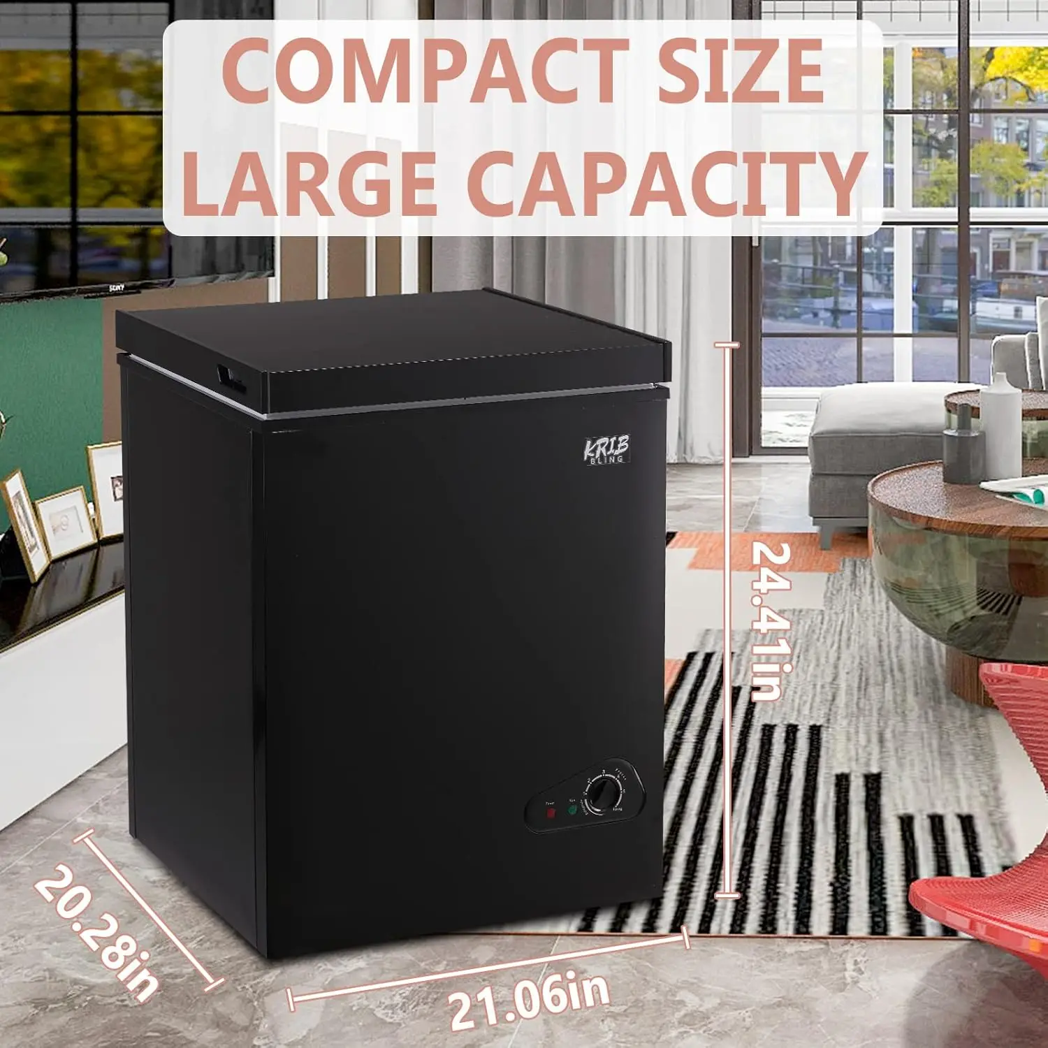 KRIB BLING 3.5 Cu.Ft Compact Chest Freezer with Removable Basket, Krib Bling Top Door Open Freestanding Deep Freezer with 7 Gear 5
