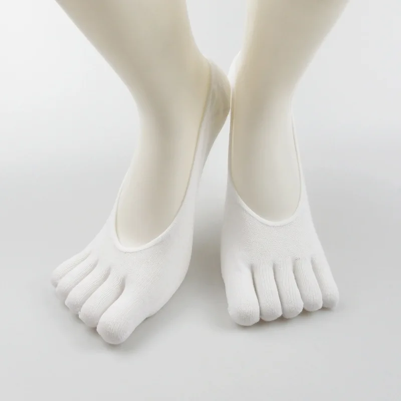 5 Pairs Summer No Show Socks with Toes Low Cut Non-slip Solid White Black Sock Cotton Sweat-absorbing Invisible 5 Finger Socks