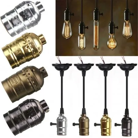 Vintage Edison E26 E27 Screw Bulb Aluminum Shell Base Lamp Bulb Holder Pendant Lighting Socket 110V 220V Ceiling Light  Cable 6