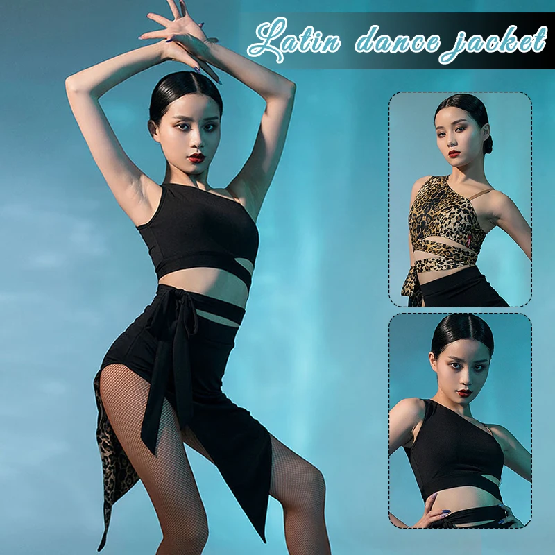 

Women Latin Dance Tops One Side Shoulder Leopard Latin Dancing Tops Practise Tango Chacha Rumba Shirts Dancing Performance
